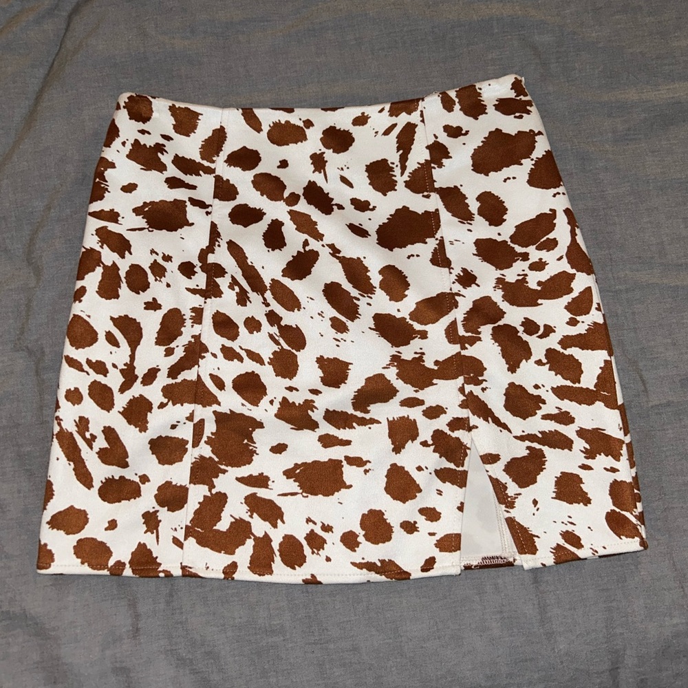 BaeVely suede cow print skirt